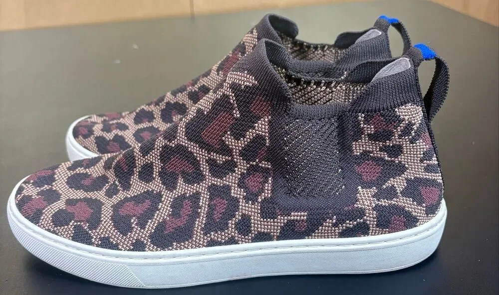 Rothy’s Chelsea Wildcat Cheetah Animal Print High Top Sneakers size 9.5